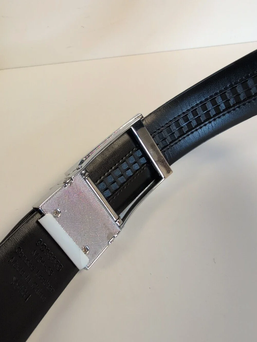 Men's Black Bonded Leather Ratchet Belt Silver Slide Buckle Adjustable 34-36